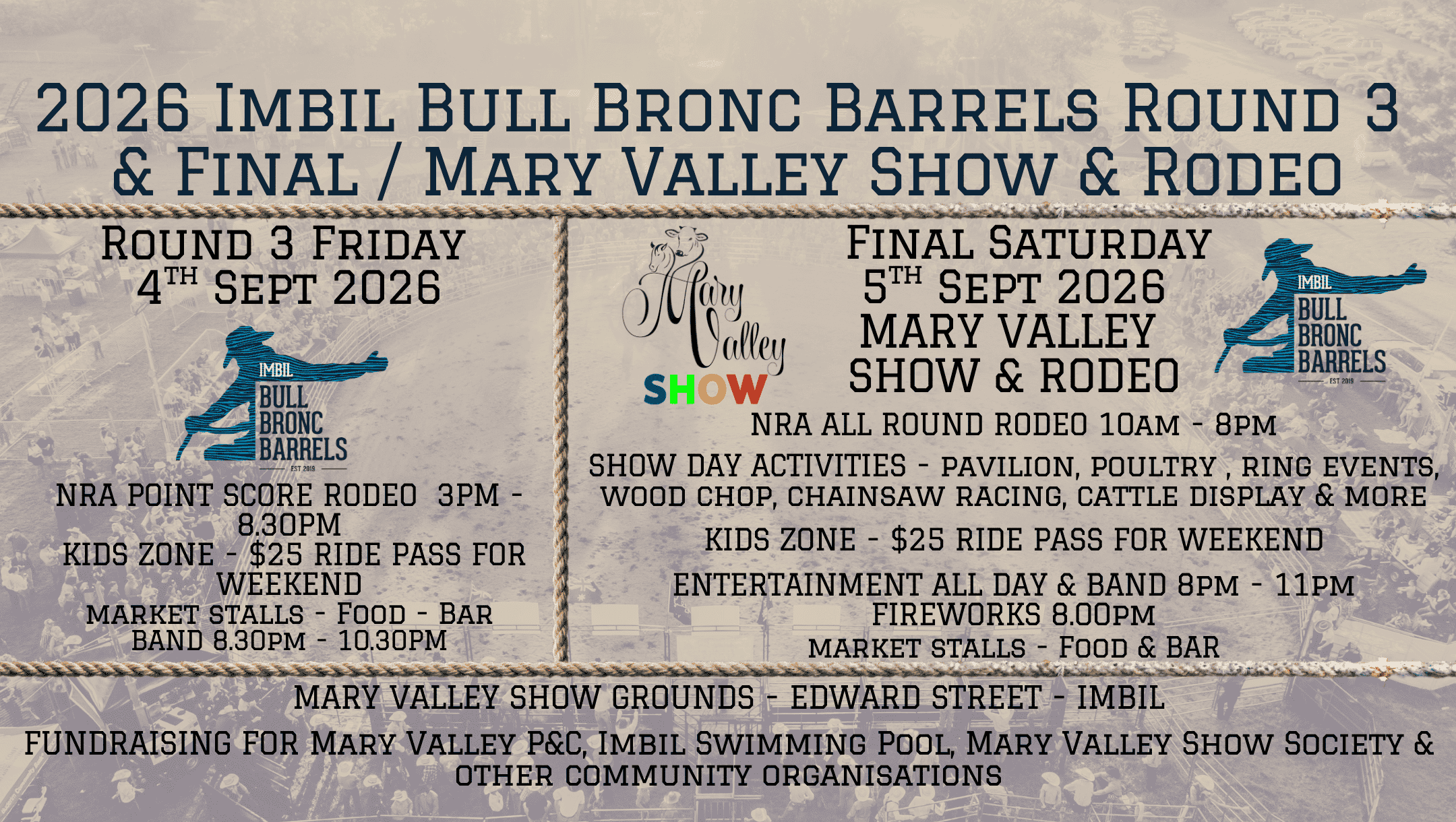 2026 Imbil Bull Bronc Barrels R3 Fri 4th Sept and Final 5th Sept at Mary Valley Show & Rodeo