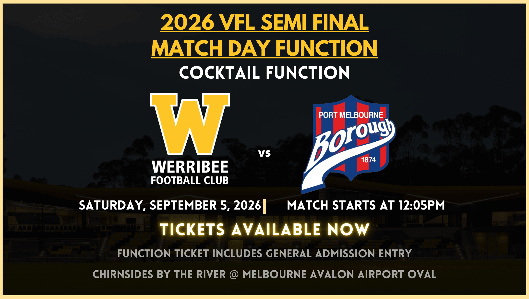 VFL 2026 Semi Final Match Day Function: Werribee vs. Port Melbourne 